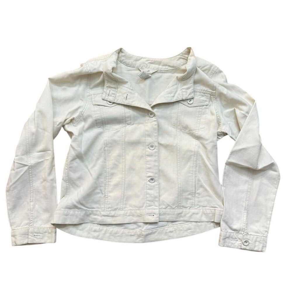 J.Jill Women's White Linen Blend Long Sleeves Button Front Denim Jacket Size M